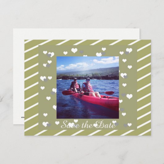 ストライプハートと日付の保存 案内ポストカード (正面/裏面)