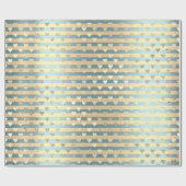 ストライプハートライン金ゴールドティファニーアクア ラッピングペーパー (フラット)