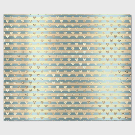 ストライプハートライン金ゴールドティファニーアクア ラッピングペーパー (フラット)