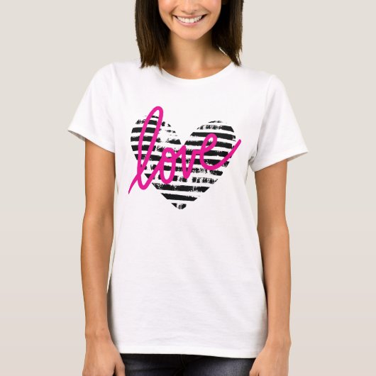 ストライプハートラブデザイン Tシャツ (正面)