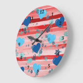 ストライプハート&スノーフレーク ラージ壁時計 (傾斜)