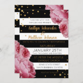 ストライプバラとグリッタードモダンッ結婚ト 招待状 (正面/裏面)