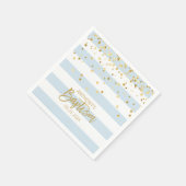 ストライプパステルブルー金ゴールドボーイバプテスマ スタンダードカクテルナプキン (角)