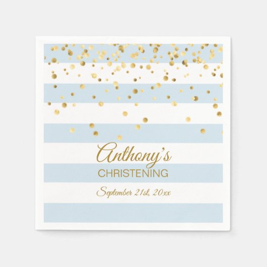 ストライプパステルブルー金ゴールドボーイ《キリスト教》洗礼式や命名式バプテスマ スタンダードカクテルナプキン (正面)