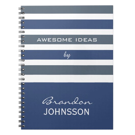 ストライプパターンカスタムモノグラム手帳 ノートブック (正面)
