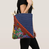 ストライプパターン幅オレンジ+抽象芸術アート トートバッグ (クローズアップ)