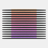 ストライプパターン数々のカラー白黒ピンク紫 ラッピングペーパーシート (正面)