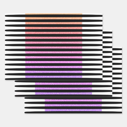 ストライプパターン数々のカラー白黒ピンク紫 ラッピングペーパーシート (セット)