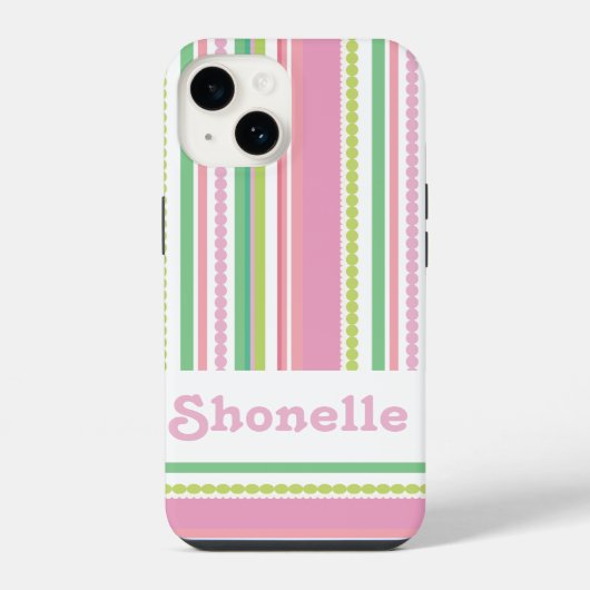 ストライプビーズ ピンク 名前 iPhoneケース iPhone 14ケース (裏面)