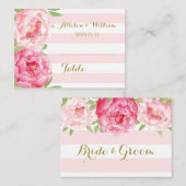 ストライプピンクフローラテーブル場所設定カード プレイスカード (正面/裏面)