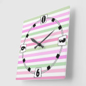 ストライプピンク、緑 スクエア壁時計 (傾斜)