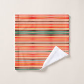 ストライプピーチ、珊瑚、青、オレンジ、粘土 バスタオルセット (ウォッシュタオル)