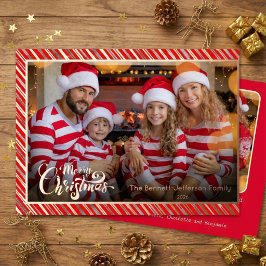 ストライプフレーム2枚の写真 メリークリスマス ローズゴールド 箔シーズンカード