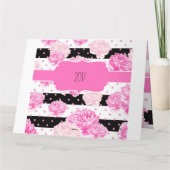 ストライプフローラピンク水カラーシックハッピーバースデー カード (裏面)