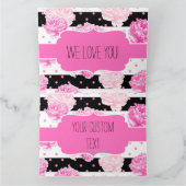 ストライプフローラピンク水カラーシックハッピーバースデー カード (内部)