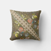 ストライプフローラヴィンテージエレガントブロケード・レース金ゴールド クッション (正面)