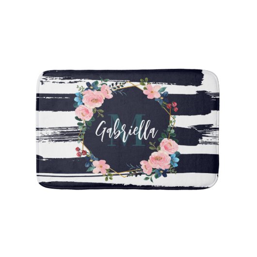 ストライプフローラ枠モノグラム バスマット (正面)