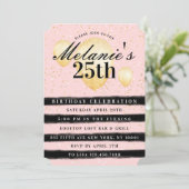 ストライプブラックピンク金ゴールドバルーン誕生日招待状 招待状 (スタンド正面)