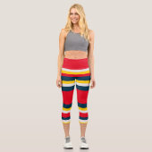 ストライプブルー赤黄 カプリレギンス (正面)