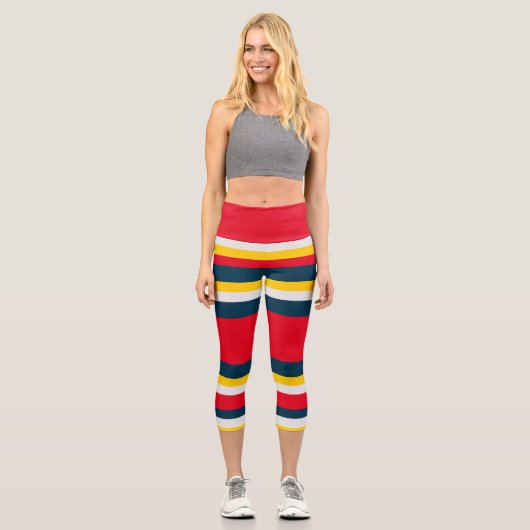 ストライプブルー赤黄 カプリレギンス (正面)