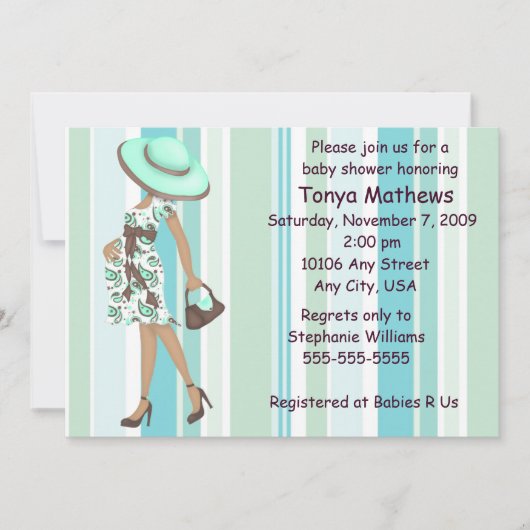 ストライプベビーシャワー招待状(オウム) 招待状 (正面)