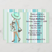 ストライプベビーシャワー招待状(オウム) 招待状 (正面/裏面)