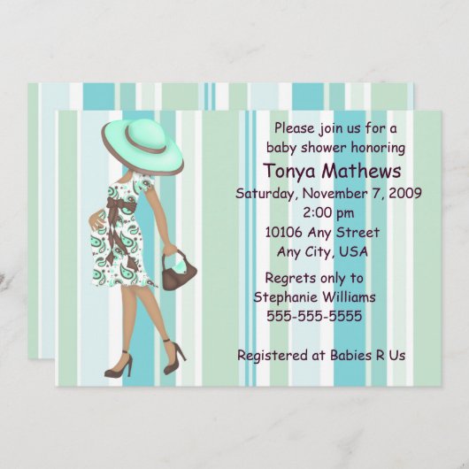ストライプベビーシャワー招待状(オウム) 招待状 (正面/裏面)