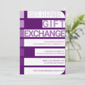 ストライプホワイトエレファントギフト交換ホリデーパーティー 招待状 (スタンド正面)