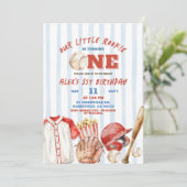 ストライプボーイベースボールルーキーゲームファースト誕生日 招待状 (スタンド正面)