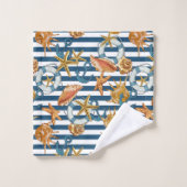 ストライプマリンパターンいかりライフラインシーシェル バスタオルセット (ウォッシュタオル)