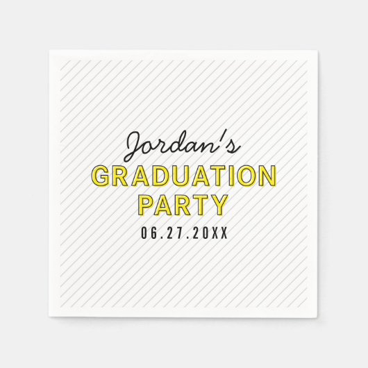 ストライプモダンイエロー卒業党 スタンダードカクテルナプキン (正面)
