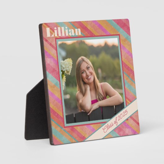 ストライプモダンパステル写真名カスタム大学院 フォトプラーク (正面)