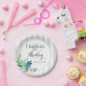 ストライプモダンフローラ水色ボヘミアン結婚ズ ペーパープレート (パーティー)