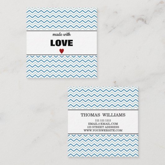 ストライプモダンChevron Pattern "MADE WITH LOVE" スクエア名刺 (正面/裏面)