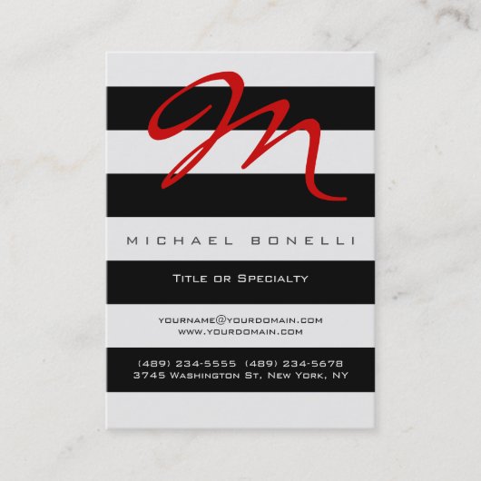 ストライプモノグラムレッド書道名刺 名刺 (正面)