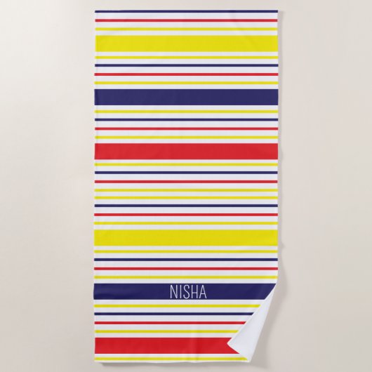 ストライプモノグラム名サマーバケーション ビーチタオル (正面)