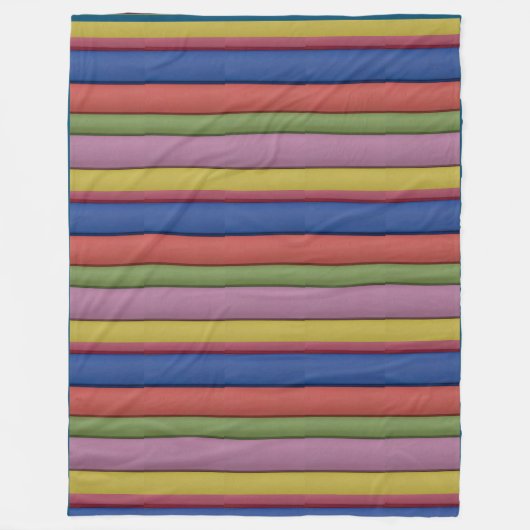 ストライプユニーク多色緑ブルーピンクイエロー フリースブランケット (正面)