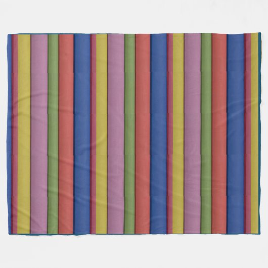ストライプユニーク多色緑ブルーピンクイエロー フリースブランケット (正面(横))