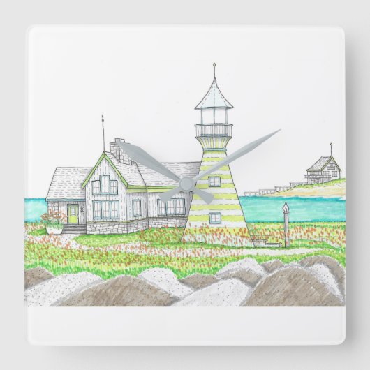 ストライプライトハウスウォールクロック スクエア壁時計 (正面)