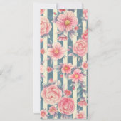 ストライプ上のピンクの水彩花 招待状 (裏面)