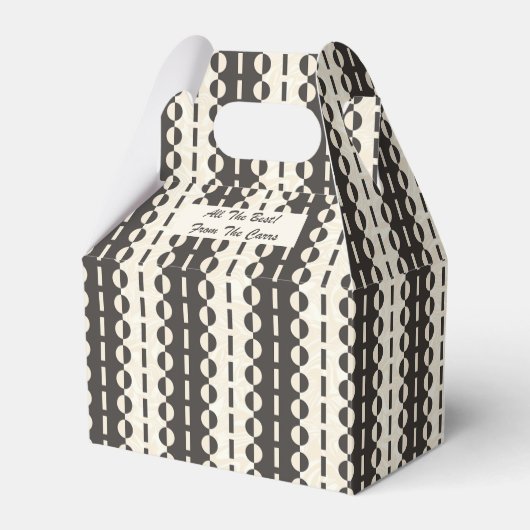 ストライプ上の円 - チャコールクリームの妻飾り フェイバーボックス (正面サイド)