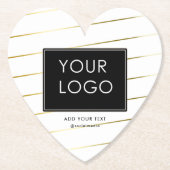 ストライプ会社の企業のロゴ白ハート ペーパーコースター (正面)