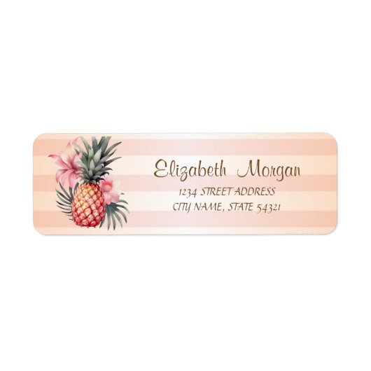 ストライプ住所 シールパイナップルハイビスカス ラベル (正面)