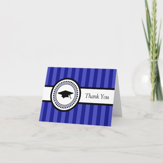 ストライプ卒業キャップサンキューカード（ネイビーブルー） サンキューカード (正面)