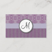 ストライプ及びモノグラムが付いているラベンダーのダマスク織の銀 名刺 (裏面)