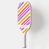 ストライプ名前をカスタムする赤ピンクパープルイエロー ピックルボールラケット (左)