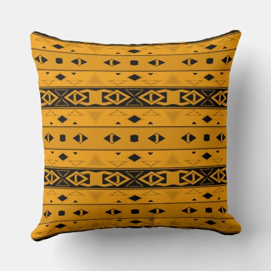 ストライプ図形と図形の黄色の黒 クッション (裏面)