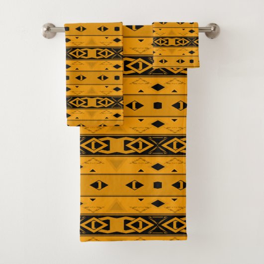 ストライプ図形と図形の黄色の黒 バスタオルセット (インサイチュ)