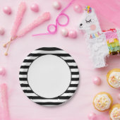 ストライプ型 |白黒 ペーパープレート (パーティー)