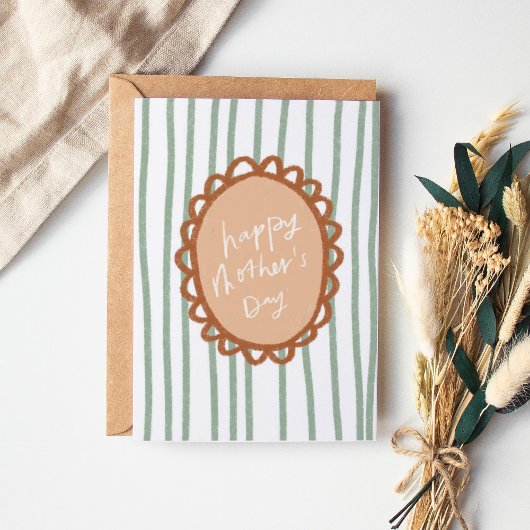 ストライプ手描きフレームハッピーマザーズデイ サンキューカード